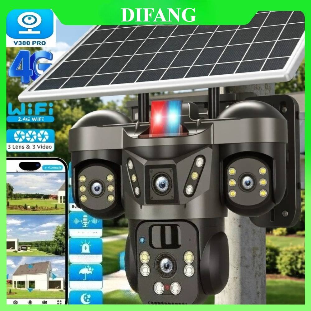 V380 Pro Wireless Solar Security Camera Triple Screen 10X Zoom 4G Sim Card Solar CCTV Long Battery Wireless Solar WiFi IP Cam