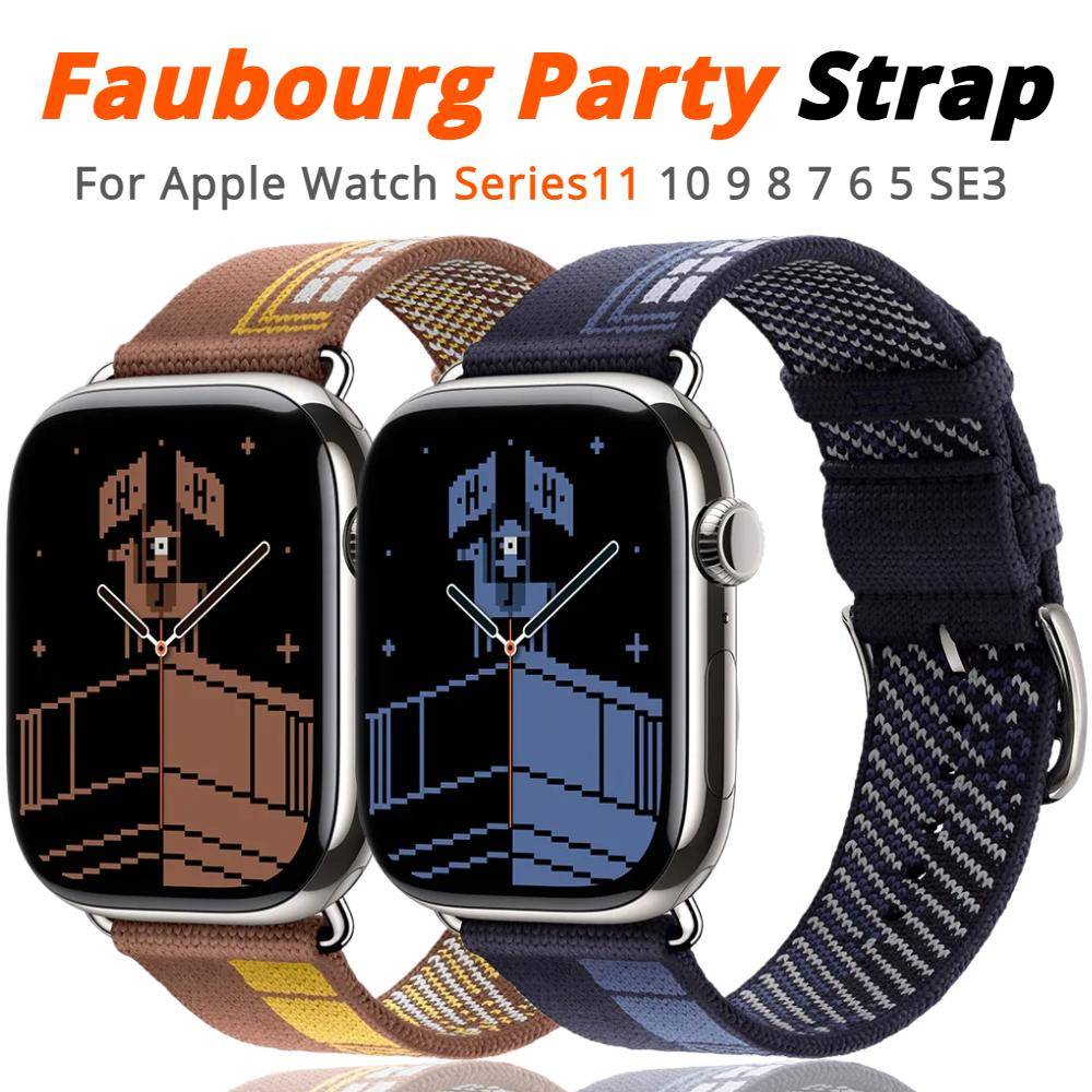 Vävd nylonrem för Apple Watch Ultra 3 Band 49mm 46mm 45mm 44mm 38mm 40mm 41mm Faubourg Party Armband för iWatch Series11 10 9 8 7 6 5 SE3