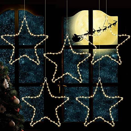 Litake Star julbelysning, 6 m 60 LED varje, fönster, julbelysning, stjärna, koppartråd, batteridriven, 8 belysningslägen för jul, bröllop, fest, inomhus, utomhusbruk