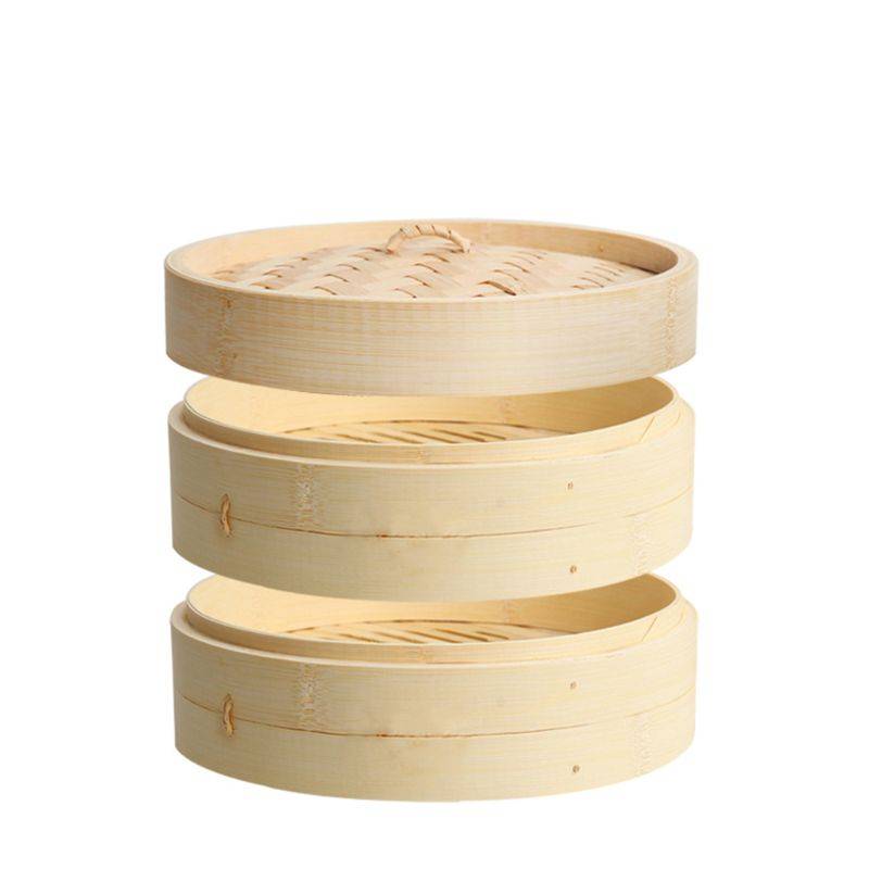 2- vånings med lock bambu ångbåt korg asiatisk mat ångbåt för dim sum dumplings - H