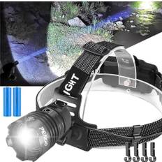 Uppladdningsbar USB C, superljus 50 000 lumen 3 lägen LED-pannlampa, IP65 vattentät zoombar pannlampa batteridriven med röd varning för camping, fiske vandring utomhus