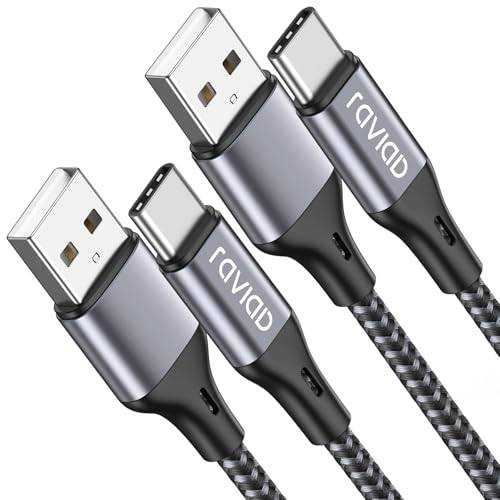 RAVIAD USB C-kabel [2-pack 1M], USB C-snabbladdningskabel Nylon Typ C-laddningskabel för Samsung Galaxy S22 S21 S20 S10 S9 S8 A51 A50 A41 A21s A20, Note10 9, Huawei, Xperia, OnePlus-grå