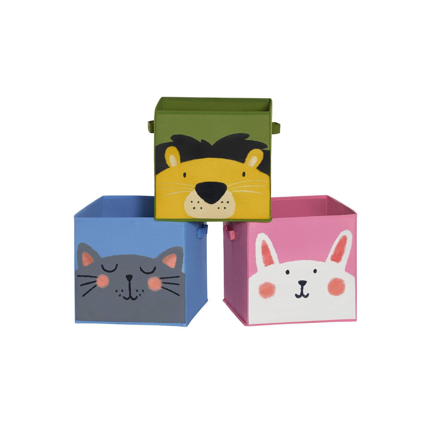 SONGMICS Kids Storage Organisers, Set of 3, Stackable Toy Organiser Boxes, Folding Organisers with Handles, Magnetic Lid, for Kid’s Room, Playroom, An