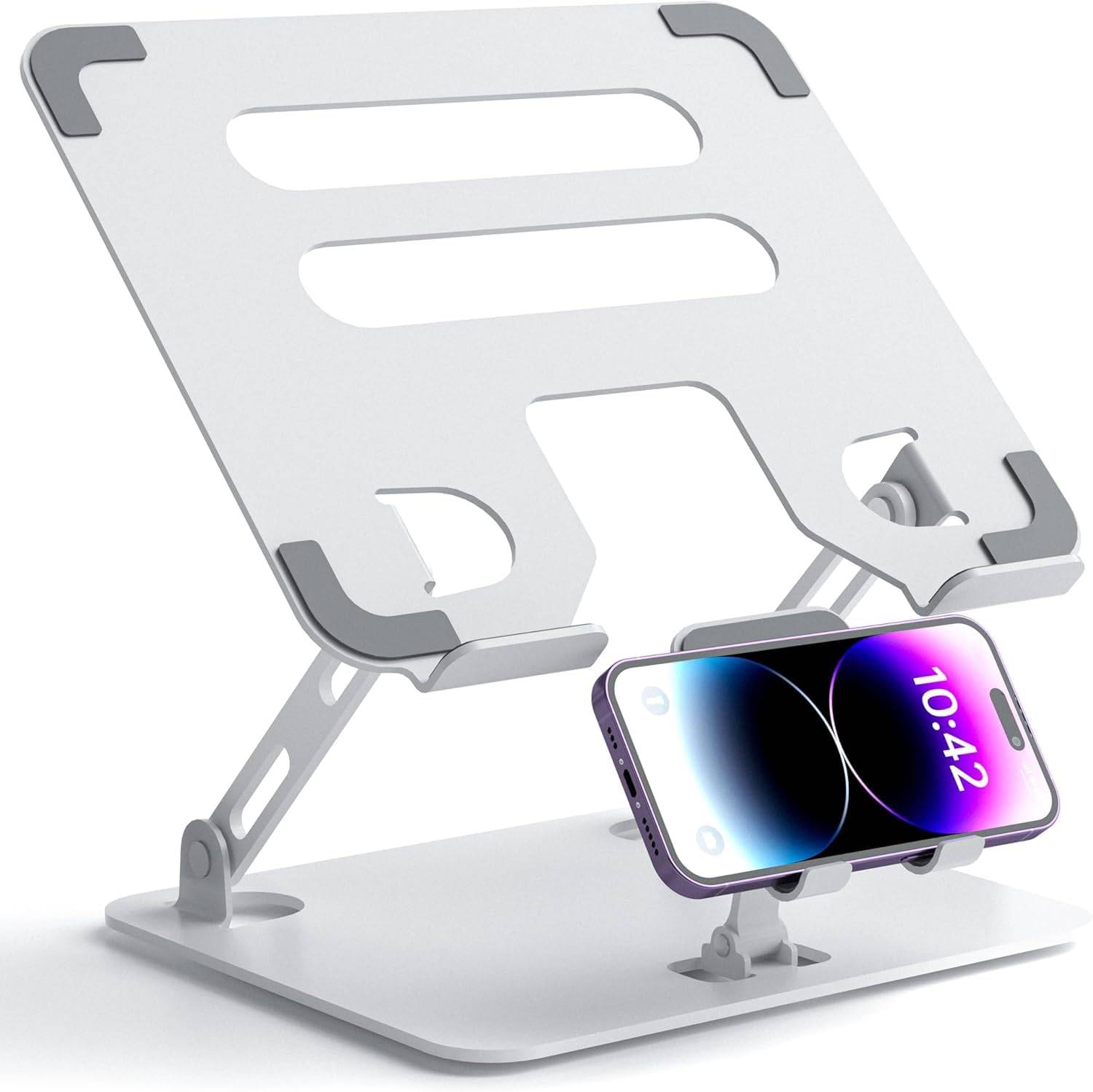 Laptop Stand with Smartphone Infinitely Adjustable Height Heat Dissipation Ergonomic Design for Posture Compatible with Up to inches Stand, Foldable,