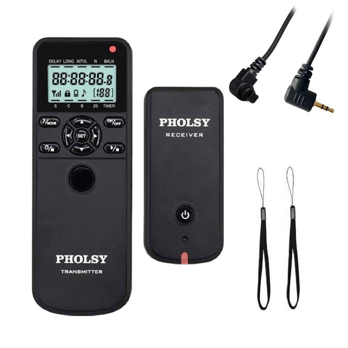 PHOLSY Trådlös Tidsinställd Fjärrkontroll HDR Intervall Bulb Timer för Canon Olympus Fujifilm XT5 R100, R8, R6, R7, R10, 90D, 250D, 850D; OM-1, svart