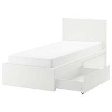 IKEA - MALM sengestel, højt, med 2 sengeskuffer, hvid/Luröy, 90x200 cm