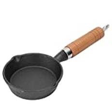 Stekpanna, ergonomisk design värmebeständig, 10 cm non-stick omelettpanna mini pannkakspanna, gjutjärnskomposit trämaterial för kök restaurang