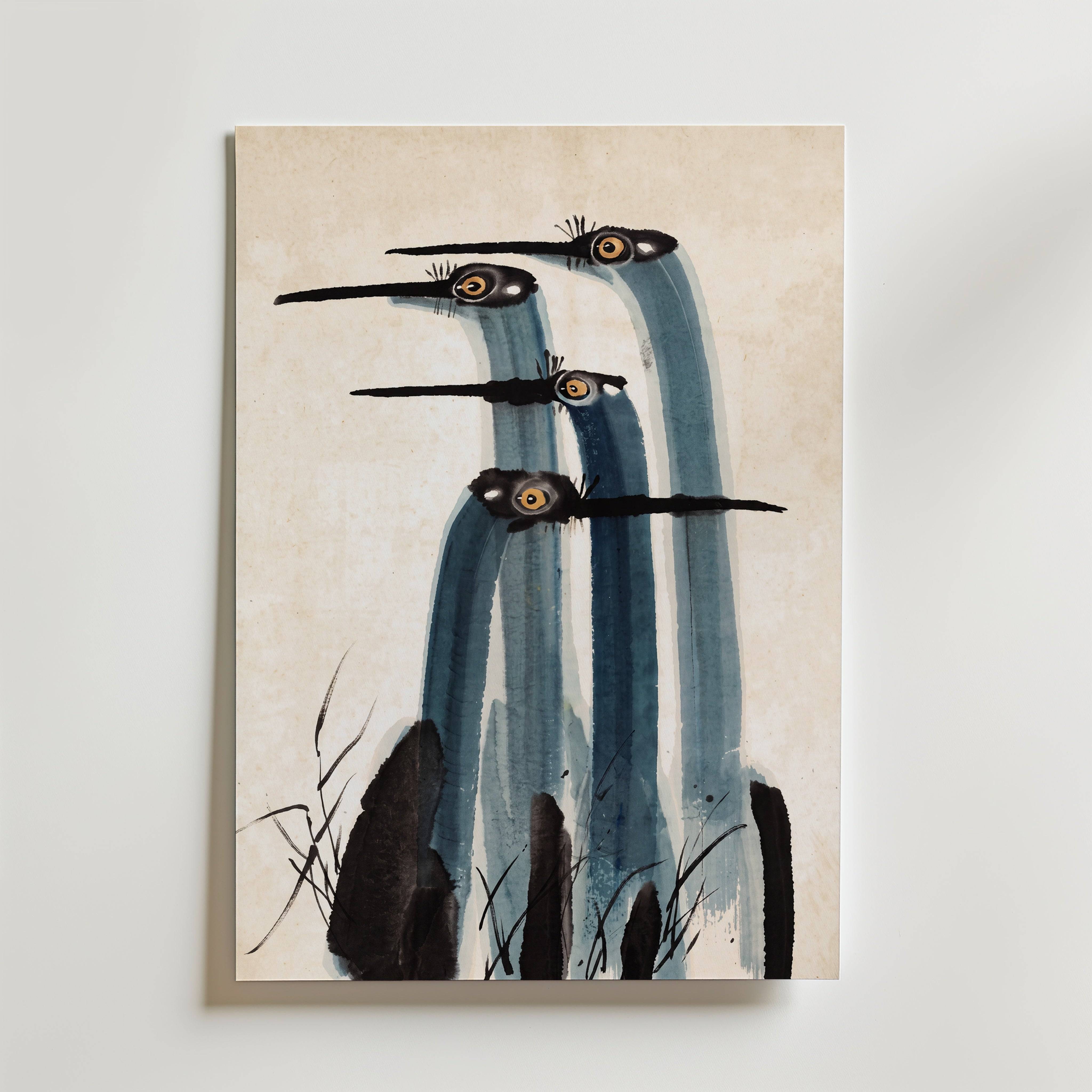 Ink Cranes Poster by Caroline Engstr�m - Premium Canvas 21x30 cm Utan passepartout