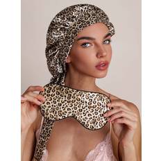 Ren Siden Leopardmönster Sovmössa + Ögonmask Set