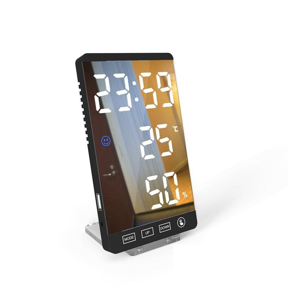 Praktisk digital led väckarklocka multifunktionell väderstation termometer spegel klocka display - Svartvitt