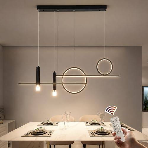 Eoodis matbordslampa, 50W modern linjär LED-lampa, dimbar linjär taklampa med fjärrkontroll, justerbar taklampa för vardagsrum matsal kök sovrum