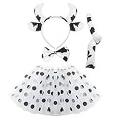 SKHAOVS 4 st kokostymtillbehör för barn, kodräkt, kohorn, pannband, fluga, tutu, djurdräkt för födelsedag, halloween, karneval (vit)