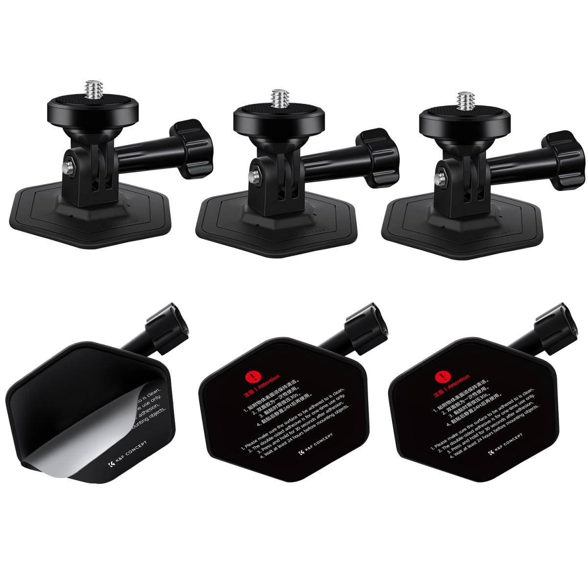 KENTFAITH K&F Concept 3-pack Flexible Adhesive Helmet Mount use Genuine 3M for GoPro Hero13/12/11/10/9/8 Max DJI Action 5 Pro 4 3 Insta360 X5 X4 X3 Ace Pro 2 Sports Camera Accessories Flat Curved Surfaces