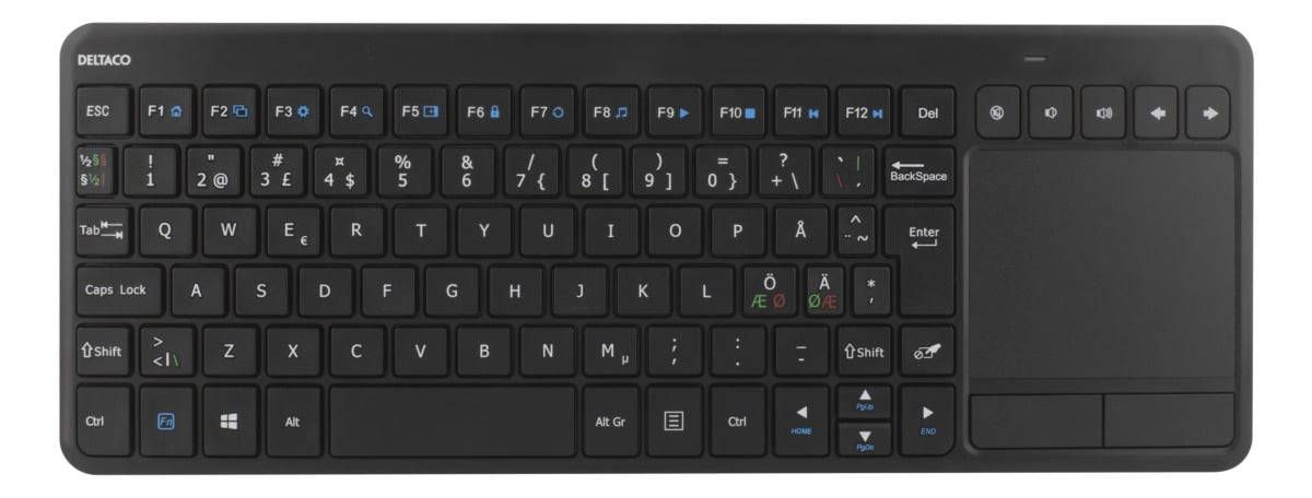 Mini Tangentbord Deltaco TB-504 Trådlöst, nordisk, touchpad, svart