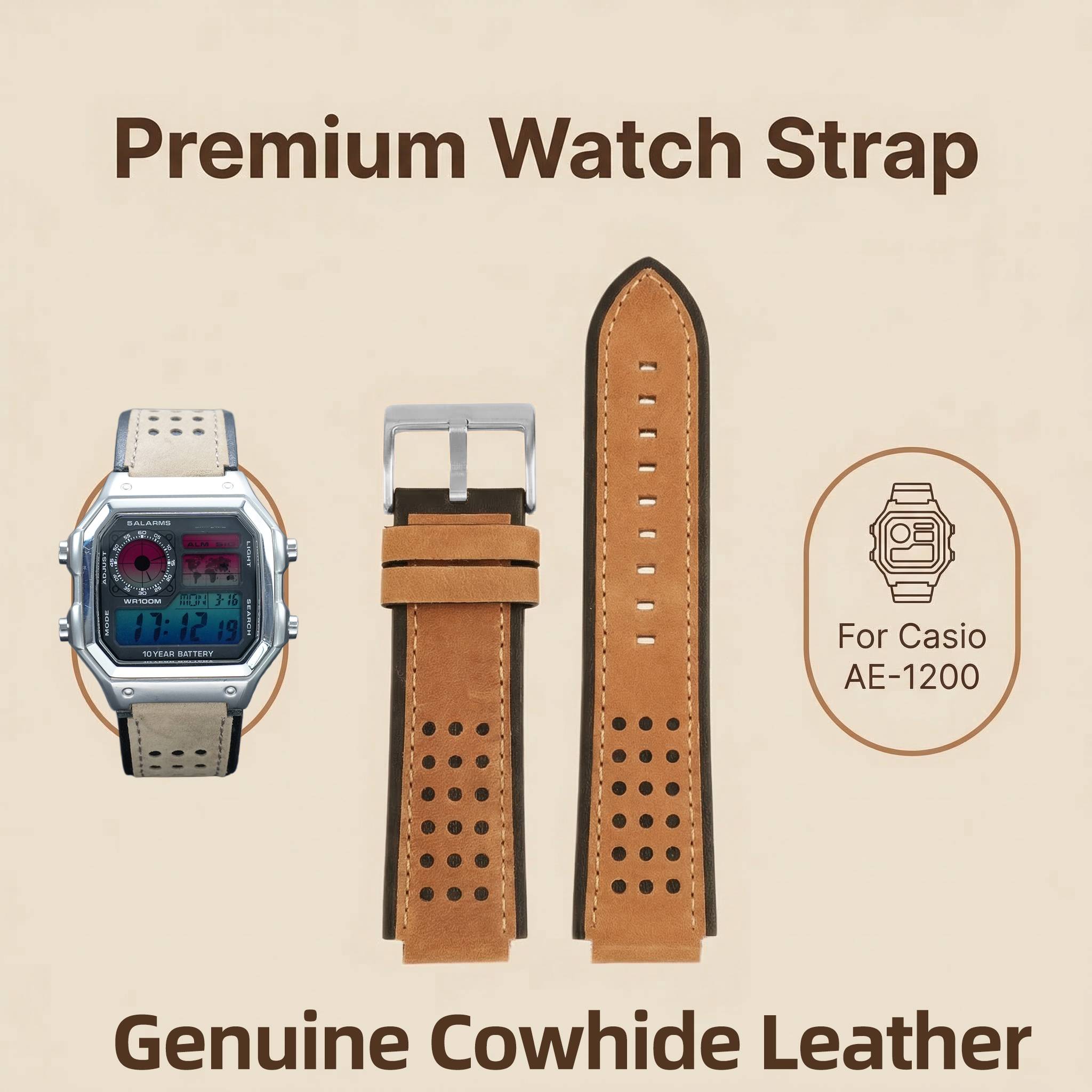 AE1200 Retro Matte Leather Watch Strap For Casio AE-1200WH AE-1300 Cowhide Leather Watch Band for Men Convex 18mm Wristband Soft
