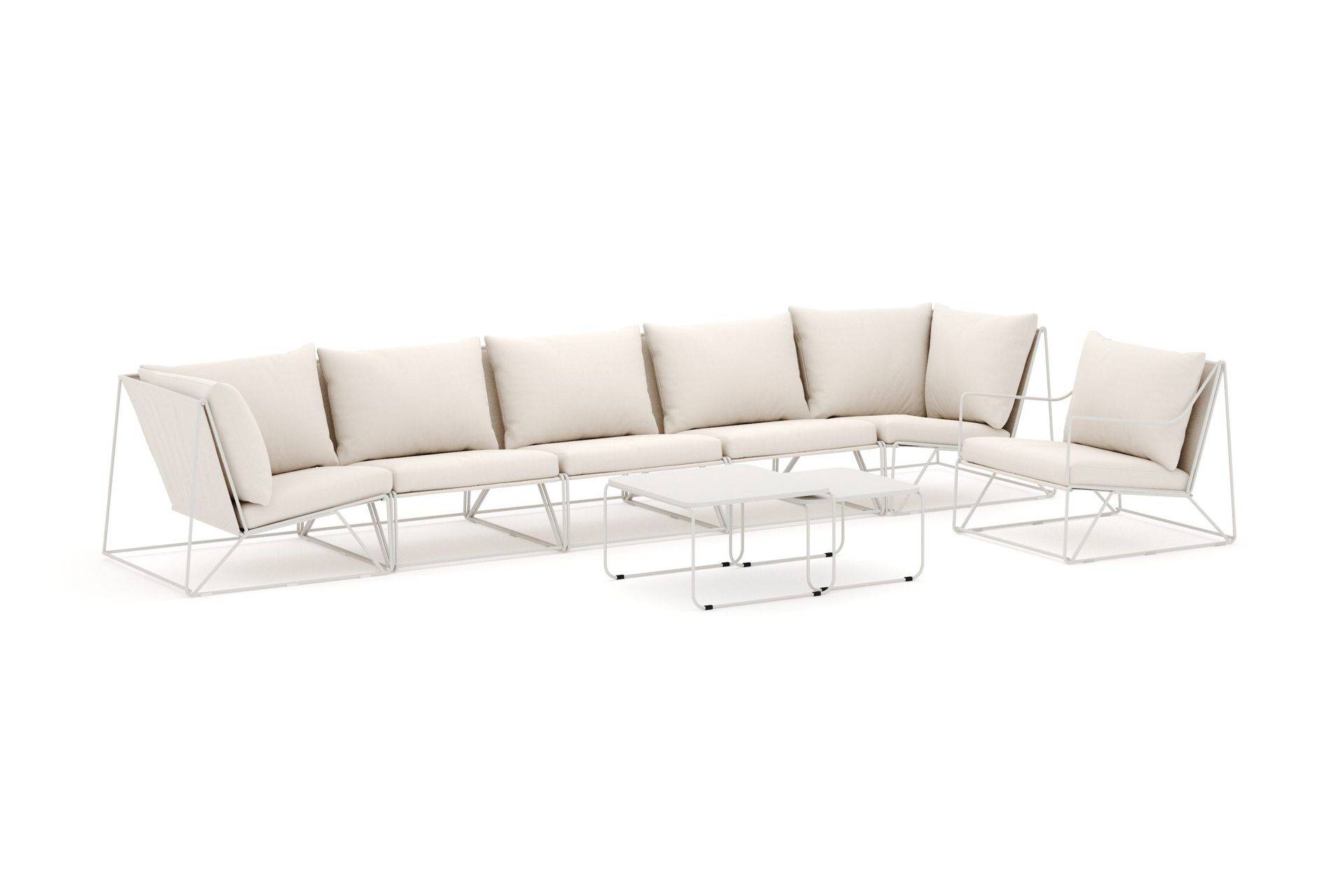 Usteryd udendørs lige 6-personers sofa med lænestol - Beige/Beige