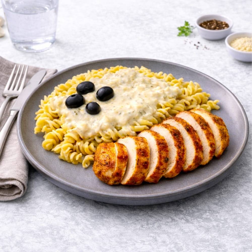 Basilikakyckling med pasta & citronsås