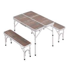 Outdoor Adjustable Picnic Table with Two Benches Parasol Hole Camping Table Foldable