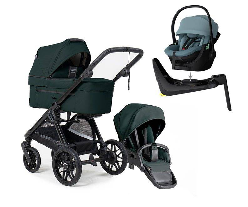 Emmaljunga Sento Pro duovagn Flat+ 2027 + Thule Maple babyskydd + bas