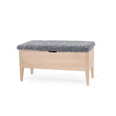 Klinte Bänk 90 | Vitoljad ek | Fårskinn - Grå, Vitpigmenterad (90 cm)