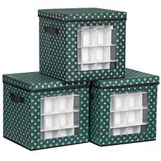 Songmics Christmas Bauble Storage Boxes, Sæt med 3 opbevaringskubbeholdere til juledekorationer, 64 kassepladser, modulære opdelere, 30,5 x 30,5 x 30,