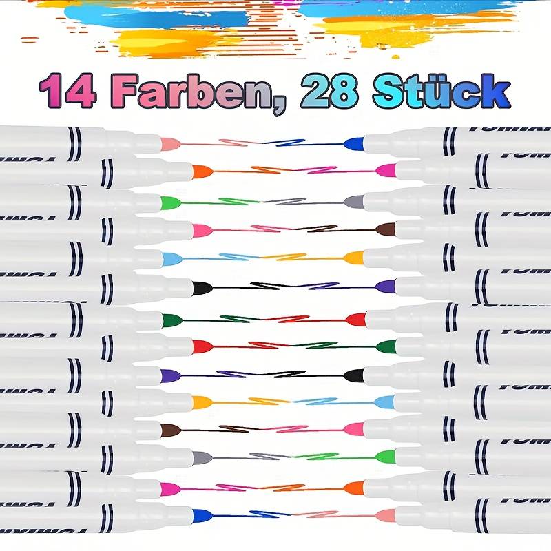 TEMU Set Of 28 Permanent Fabric Markers, Washable - Includes 14 Colors For Painting On T-shirts, Clothing, Bags, And Other Fabric Items - Markers Are Permanent And Washable