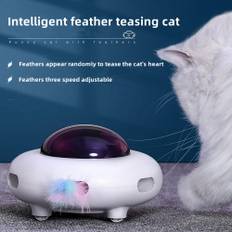 Cat Toy Smart Teaser UFO Pet Turntable Catching Training Toys USB Charging Cat Teaser Feather Interactive Toy vit