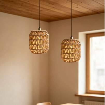 1 st nordisk bohemisk ihålig flätad lampskärm i rep, lämplig för pendellampa/taklampa/bordslampa/sovrumslampa, vintage rottinglampskärm för hem, resta (1 st A)