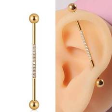 1 ST Industriell Ställning Skivstång Kirurgiskt Stål För Kvinnor Män Med CZ Yta Brosk Örhänge Body Piercing Smycken 38mm - Guld (En-Storlek)