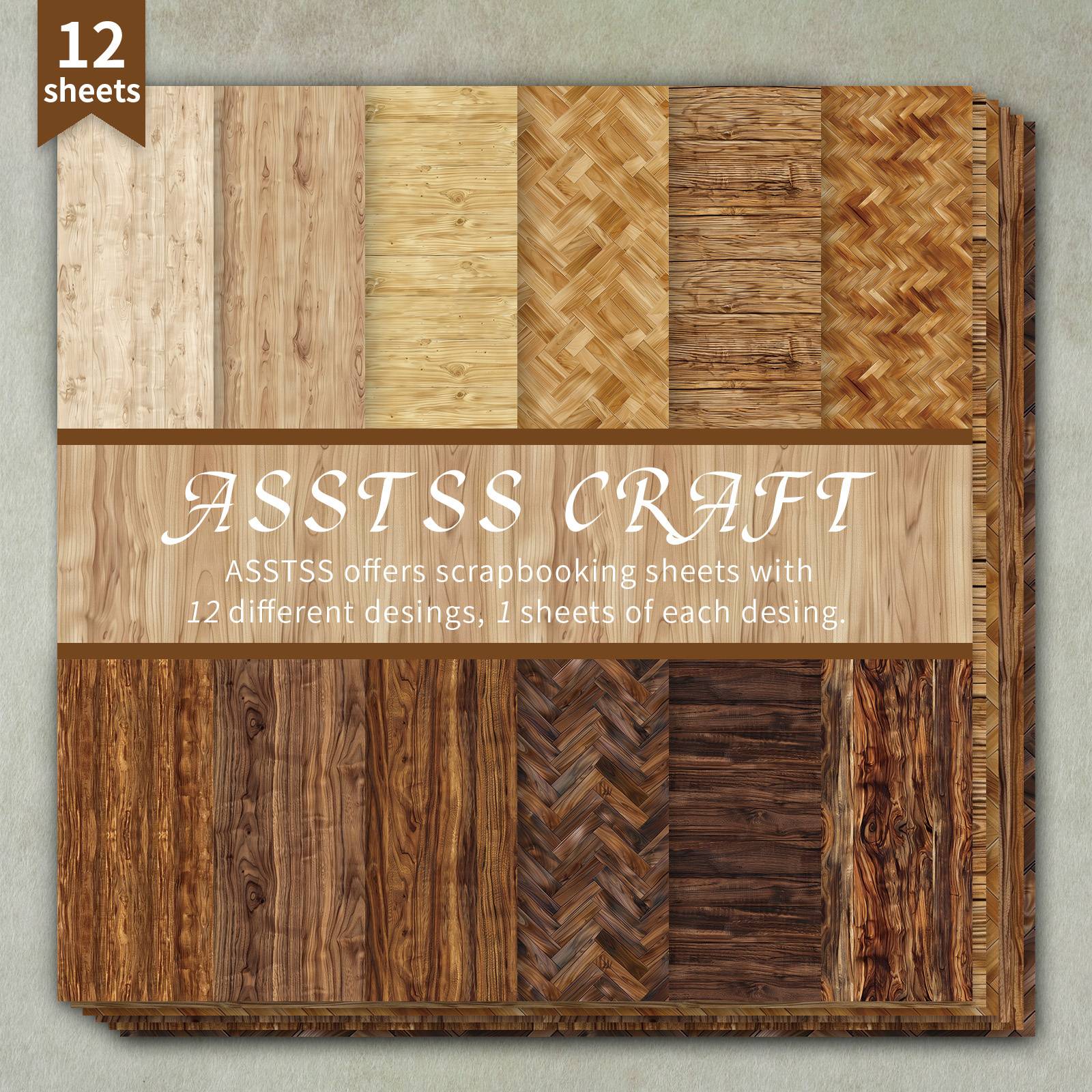 12-sheet Asstss -inch Scrapbooking Paper Pad, Wood Grain Retro Backing Paper Supplies, Heavyweight Cardstock For Journaling, Collage Art, Greeting Cards, And Crafts, 6" X 6" Pack