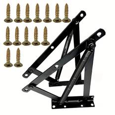 TEMU Pair Of 2 Heavy-duty Metal Triangular Spring Hinges - Oil-rubbed Black Contemporary Face-mounted Adjustable Lifters For Storage Cabinets, Sofa & Bed Frames - Durable Furniture Hardware With