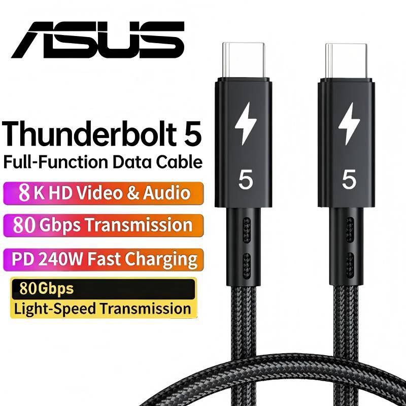 ASUS Thunderbolt 5 Cable 80Gbps PD 240W Data Cable Fast Charging 8K60Hz Type-C Cable for MacBook, iPad, iPhone, and Android