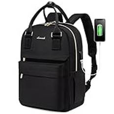 LOVEVOOK Damryggsäck liten, 14 tums laptopryggsäck med USB-laddningsport och laptopfack, liten vattentät dagryggsäck elegant mini för skola universitet resa arbete, svart