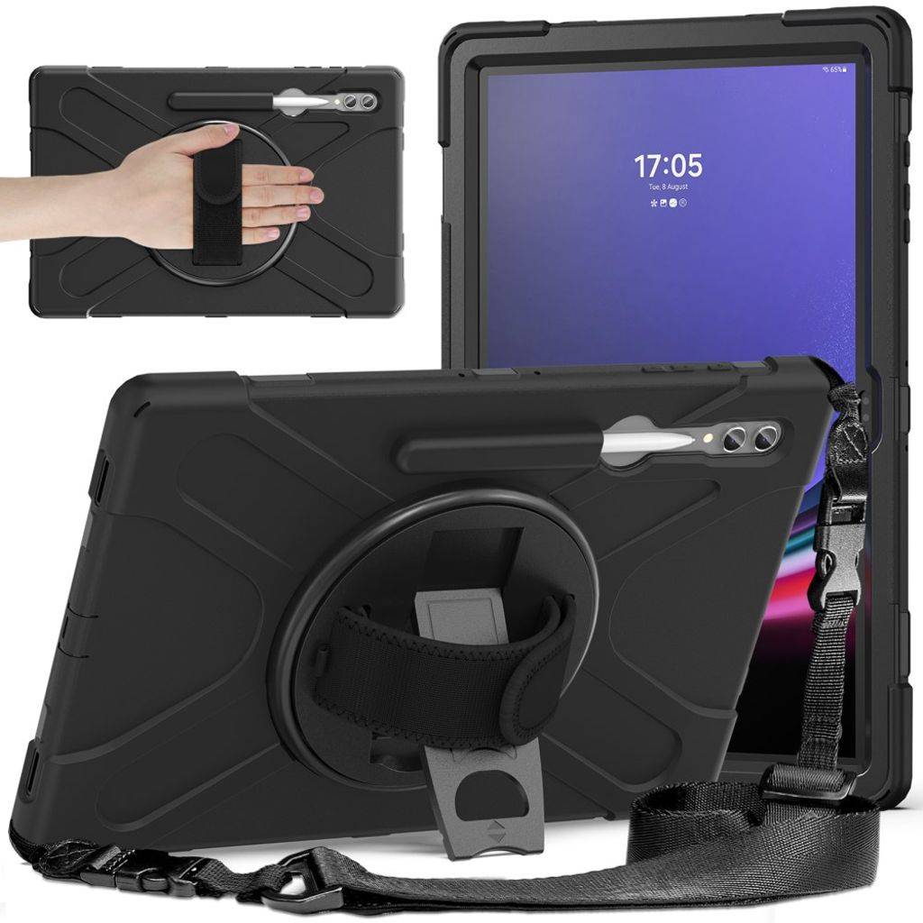Samsung Galaxy Tab S9 Ultra / S8 Ultra Cover med skulderrem - Sort