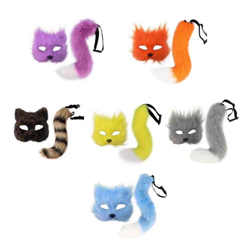 Rävkostymer Cosplay Rävmask Katt Halvmask Rävsvansset Halloween Djur Maskeradkostym Tillbehörskit