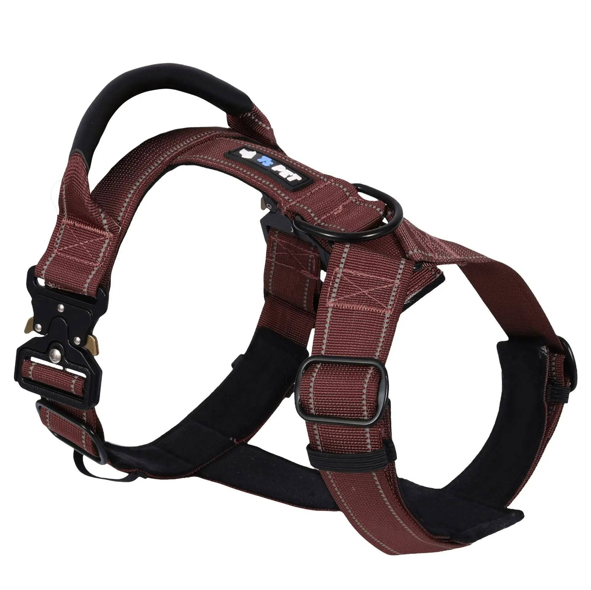 Y-Shaped No-Pull Dog Harness with Leather Handle — Soft Padded, Metal Buckles & Adjustable Fit - Chocolate / S (S)