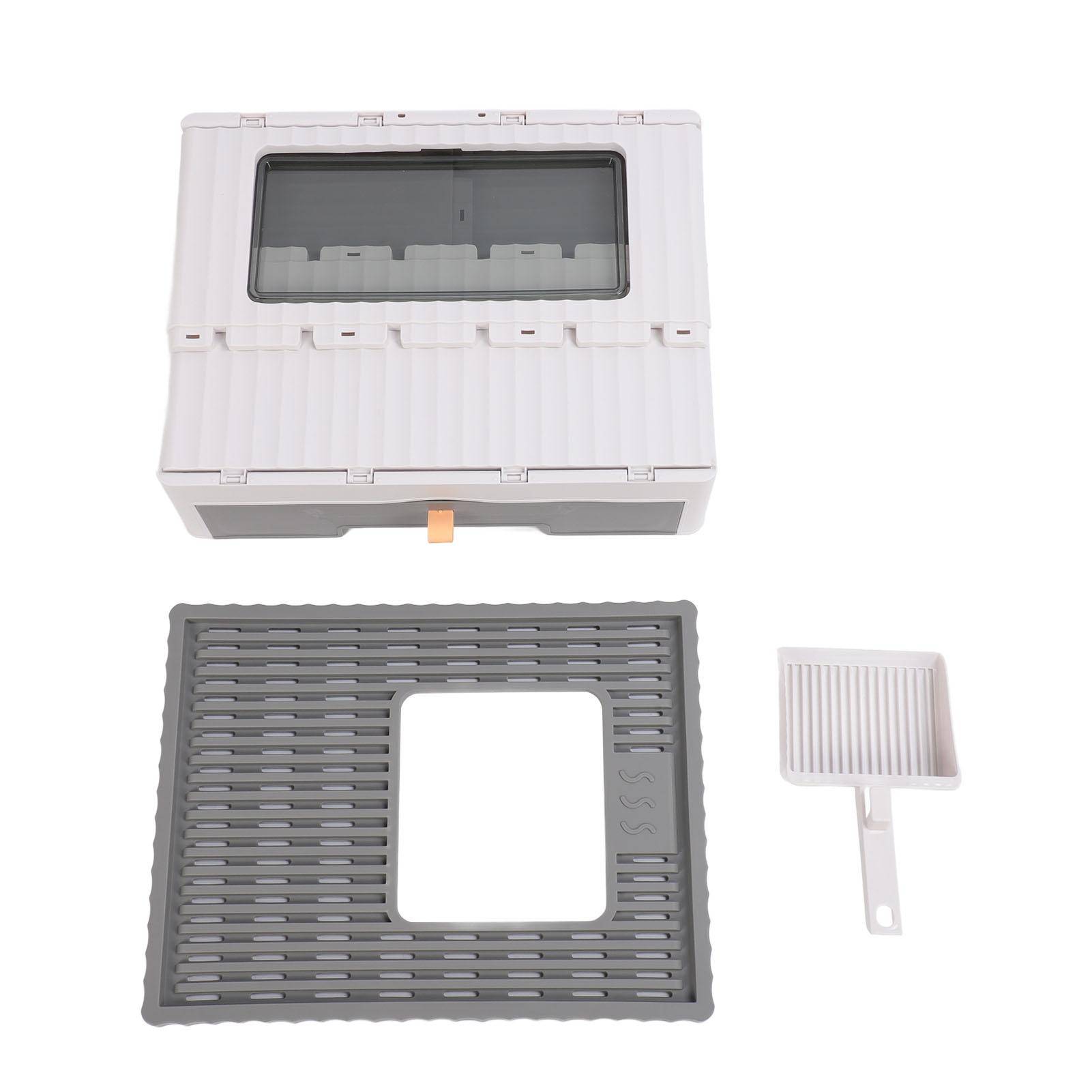 Enclosed Litter Box Foldable Top Entry Drawer Type Prevent Splashing Cat Toilet Box for Adult Cat grå