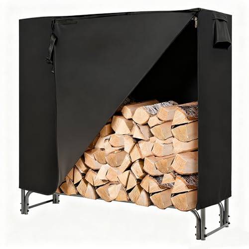 COSTWAY Vedhylla i metall, 122,5 x 35,5 x 122,5 cm, med vattentätt skydd, vedställ för utomhusbruk