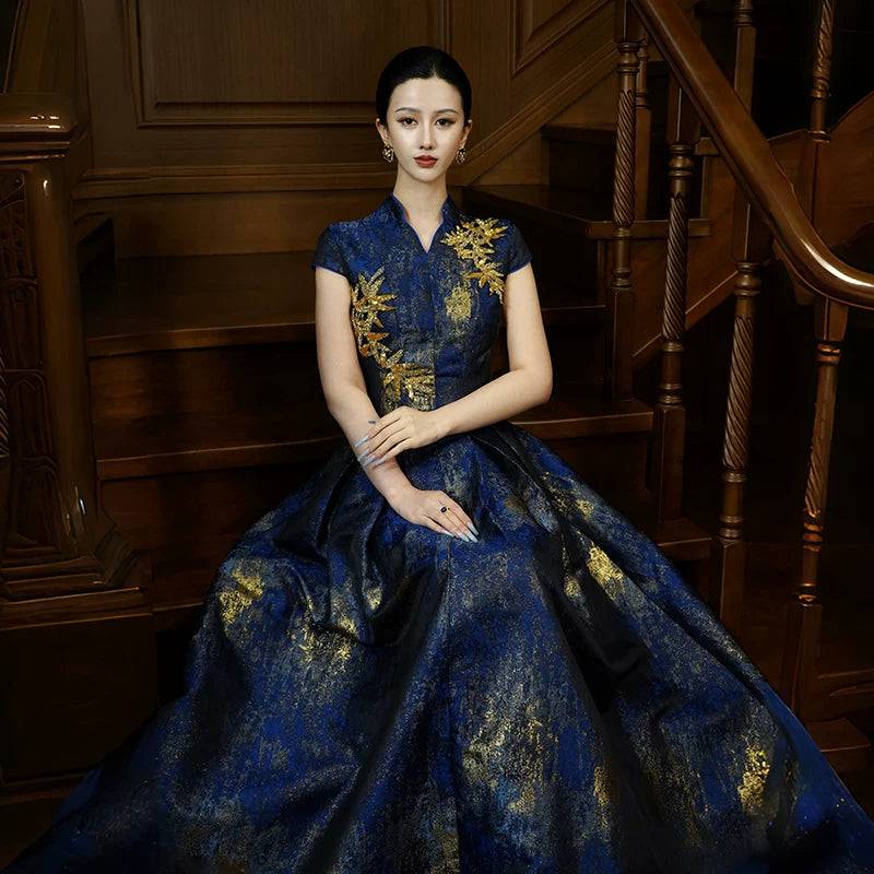 Rental | New Chinese-style gilt-sprinkled gold bead embroidery French court pendulum dress - Gilt Yuandai / XL (XL)