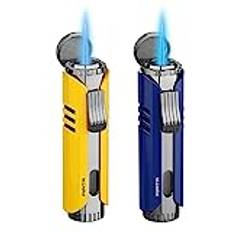 PEPITA 2-pack ficklampa vindtät butangas tändare jet enkelblommiga metal tändare, justerbar låga och påfyllningsbar bränslemetalltändare (butan ingår ej) (Blue+yellow)