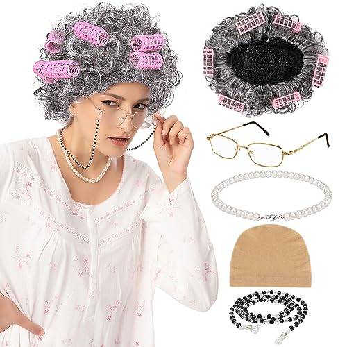 XEPST Old Lady Kostüm Set, Großmutter Cosplay Zubehör