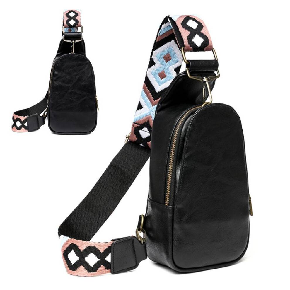 Retro broderet skuldertaske til kvinder Letvægts holdbar vegansk PU-læder vandafvisende rejseslyngetaske med magnetisk frontlomme, støtteholder