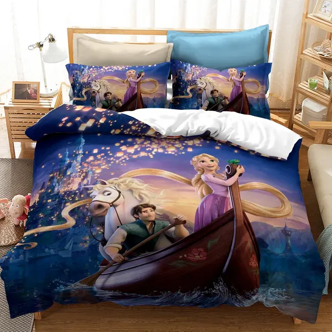 Påslakan med motiv av Rapunzel och Flynn i båt, 180 x 210 cm (180 x 210 cm)