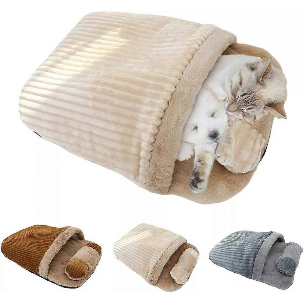 (Khaki) Cat Winter Sleeping Bag for Indoor Cats, 360wrap Comfortable Pet Snuggle Sack