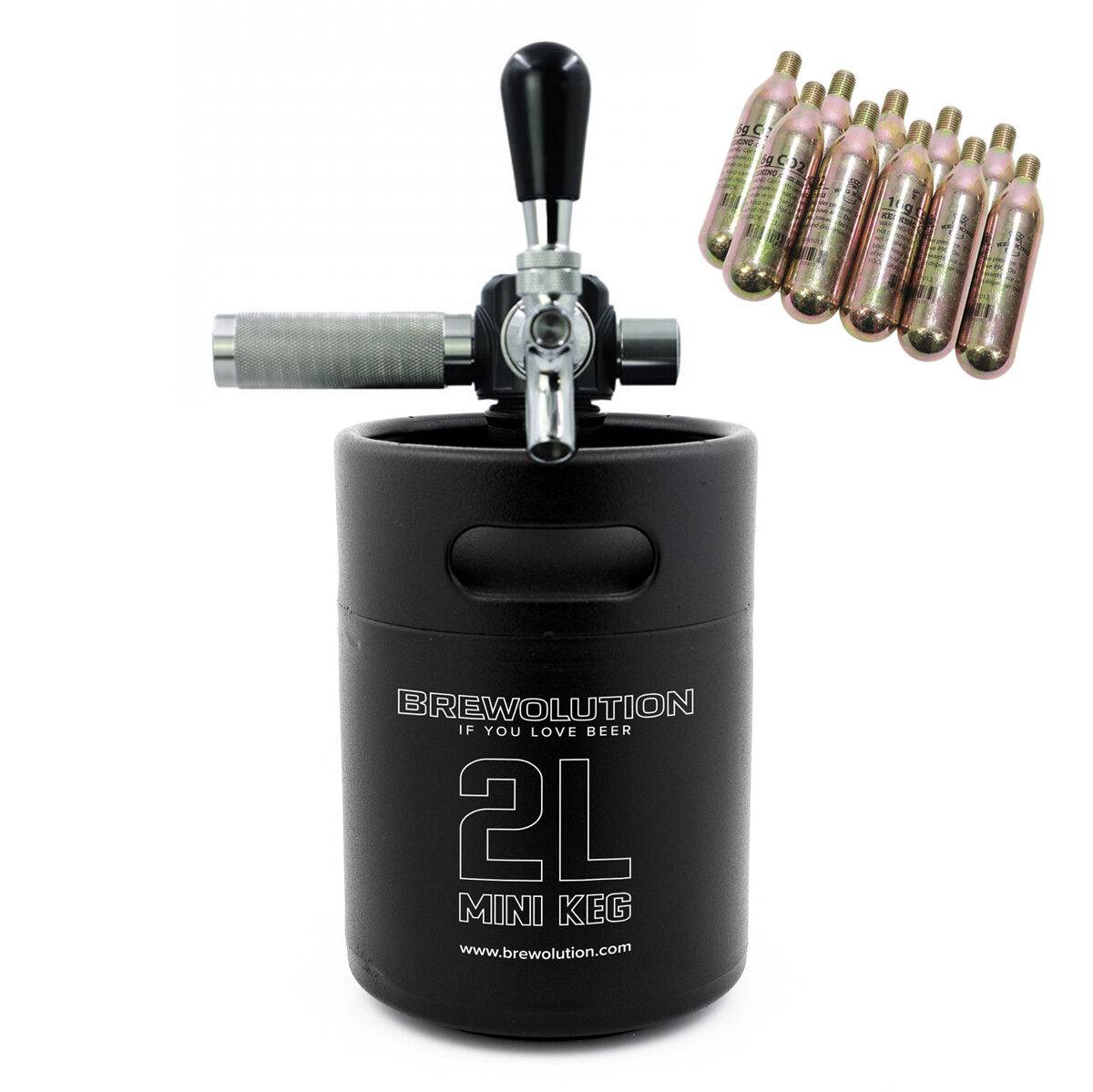 Brewolution Mini keg 2L inkl. tap cap og 10 stk. Co2 patroner.