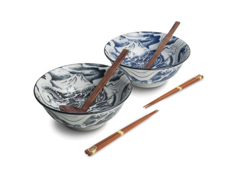 Ramen Bowl Set Dragon Japansk sæt med skåle, pinde og skeer - Service - Asiatisk og japansk porcelæn