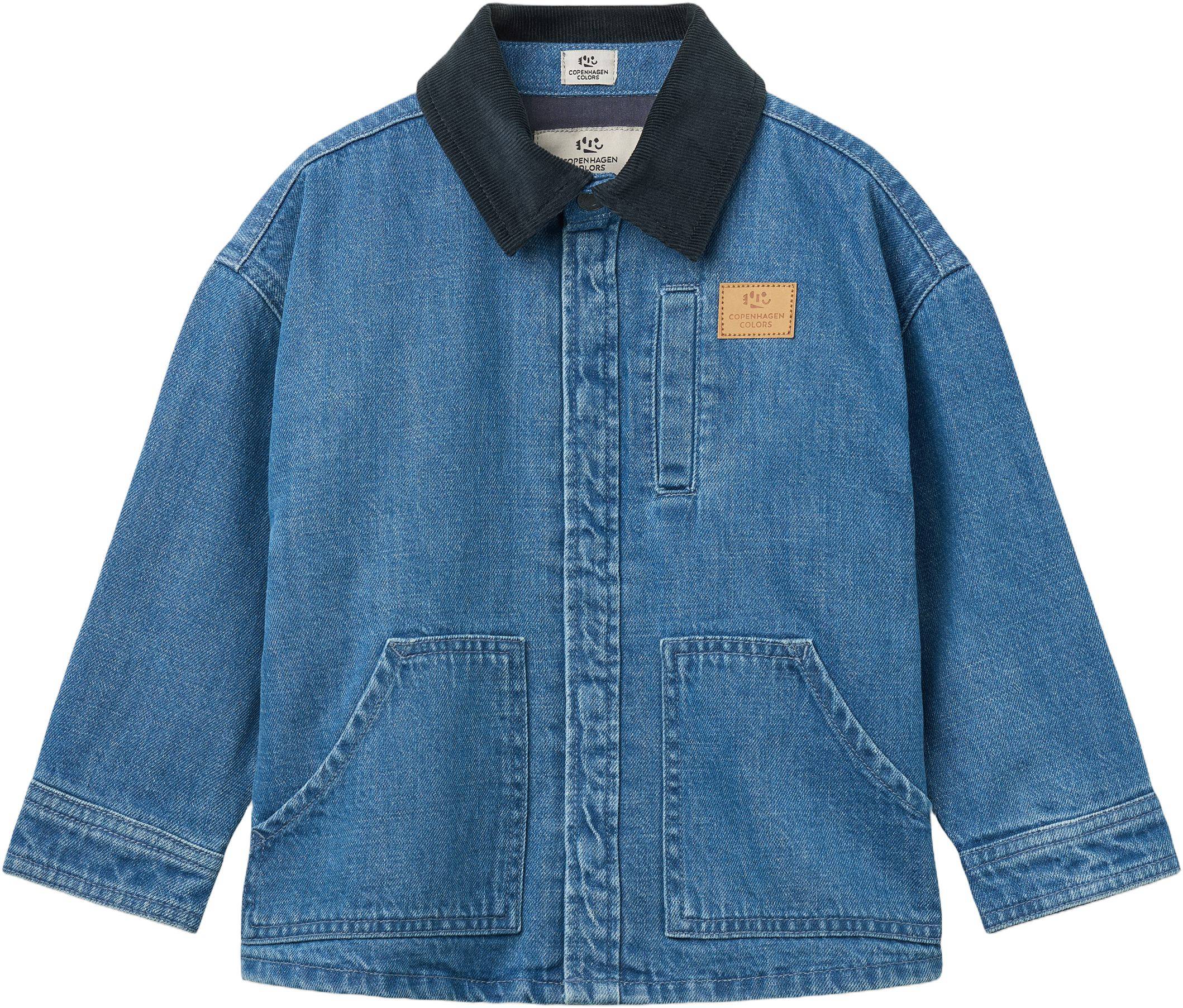 Copenhagen Colors Denim Jacket w. Corduroy Collar Str 116 Denim - Indigo Blue Washed W. Navy Blazer Corduroy Overtøj hos Magasin.