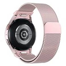 Astorgos One Click Magnetic Straps Compatible with Samsung Galaxy Watch 7 FE 6 5 4 40mm 44mm/6 Classic 43mm 47mm/5 Pro 45mm/4 Classic 42mm 46mm, No Gap Mesh Metal Stainless Steel Band, Rose Pink