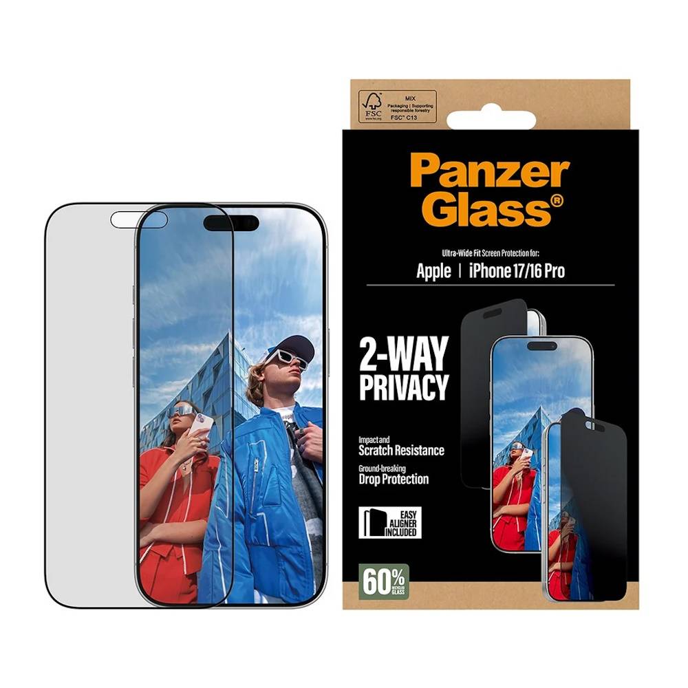 PanzerGlass 2-Way Privacy Skærmbeskytter til iPhone 17 / iPhone 16 Pro --> I lager, forväntat leveransdatum hos dig 22-04-2026