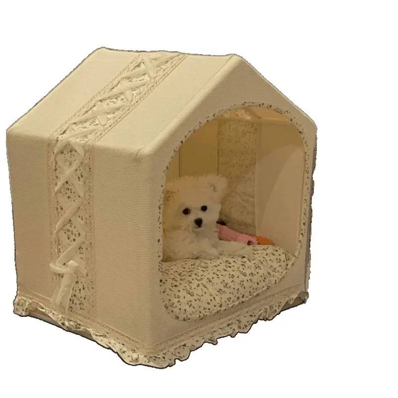 Cat House Kennel - Warm Pet Cat House, Semi-enclosed Cushion Kennel
